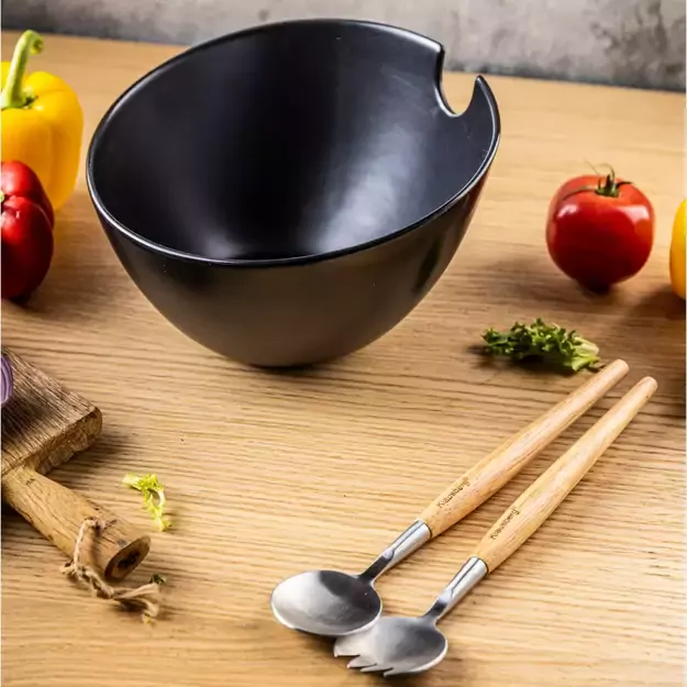 Keramikinis salotų indas su šaukštų rinkiniu, juodas, Klausberg KB-7786 5