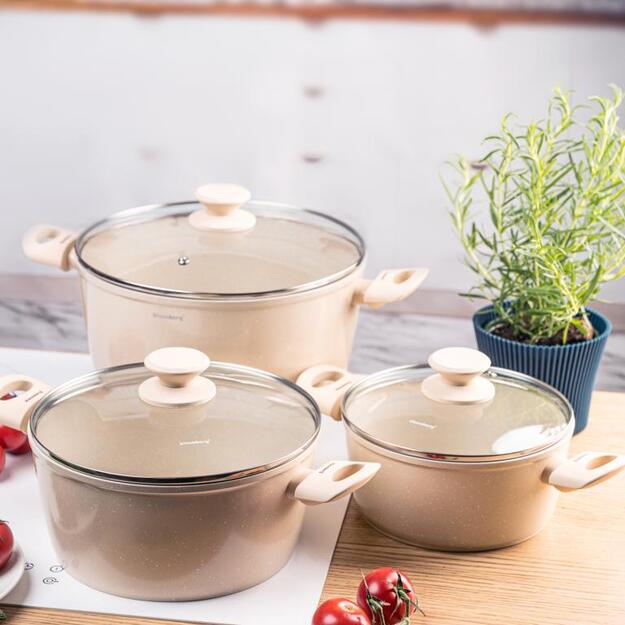 Klausberg KB-7961 6 dalių puodų rinkinys, marmurinė nelipni danga, smėlio spalvos 3