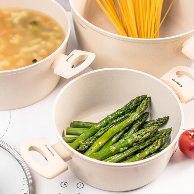 Klausberg KB-7961 6 dalių puodų rinkinys, marmurinė nelipni danga, smėlio spalvos 7