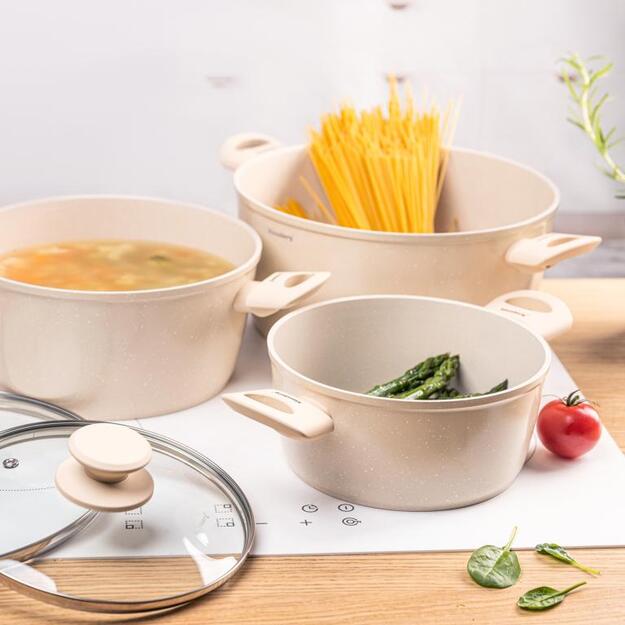 Klausberg KB-7961 6 dalių puodų rinkinys, marmurinė nelipni danga, smėlio spalvos 5