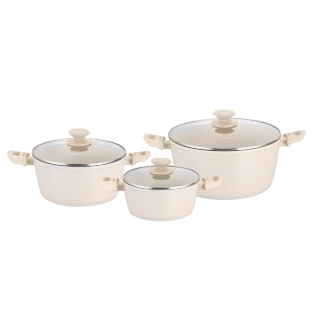 Klausberg KB-7961 6 dalių puodų rinkinys, marmurinė nelipni danga, smėlio spalvos