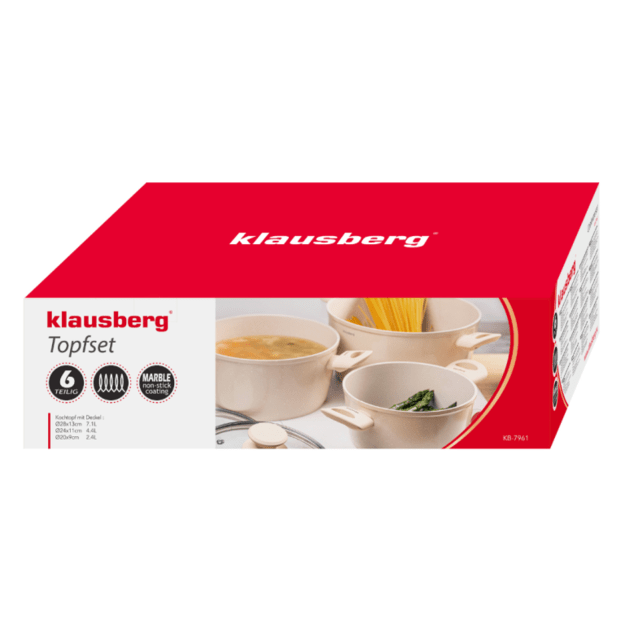 Klausberg KB-7961 6 dalių puodų rinkinys, marmurinė nelipni danga, smėlio spalvos 2
