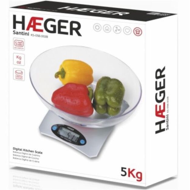 Virtuvinės svarstyklės su dubeniu 5 kg Haeger Santini KS-05B.002B