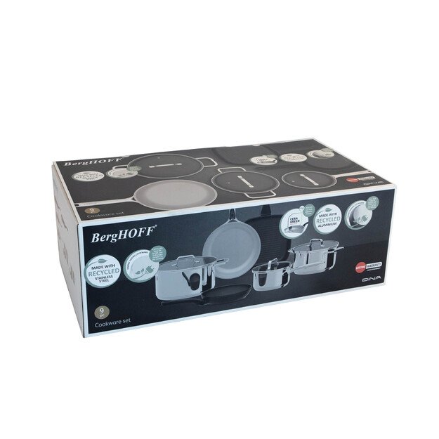 BergHOFF 6 dalių puodų rinkinys - Uqonic kolekcija su plieno ir keramikos keptuvėmis, tinkamas indukcijai, lengvai valomas 