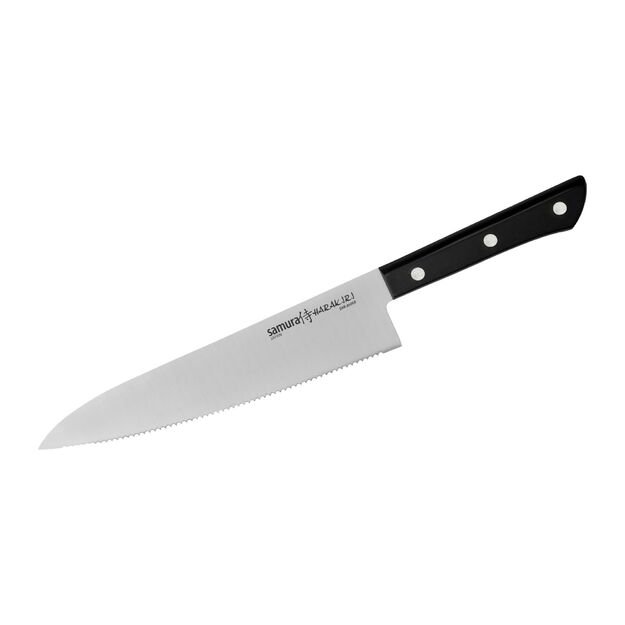 Samura HARAKIRI 8.2  Serrated Chef Knife - Premium Japanese Steel, Black Handle, Precision Cutting Tool for Culinary Professionals and Home Chefs 