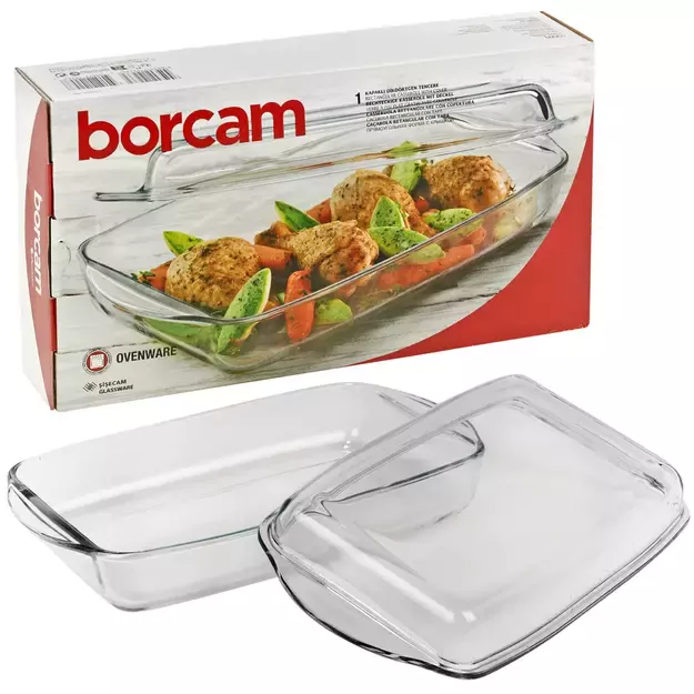 Borcam stačiakampė stiklinė kepimo forma su dangčiu, 1,95 l