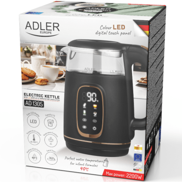 Elektrinis virdulys Adler AD 1305BG, 1.7L, temperatūros kontrolė, 2200W 4