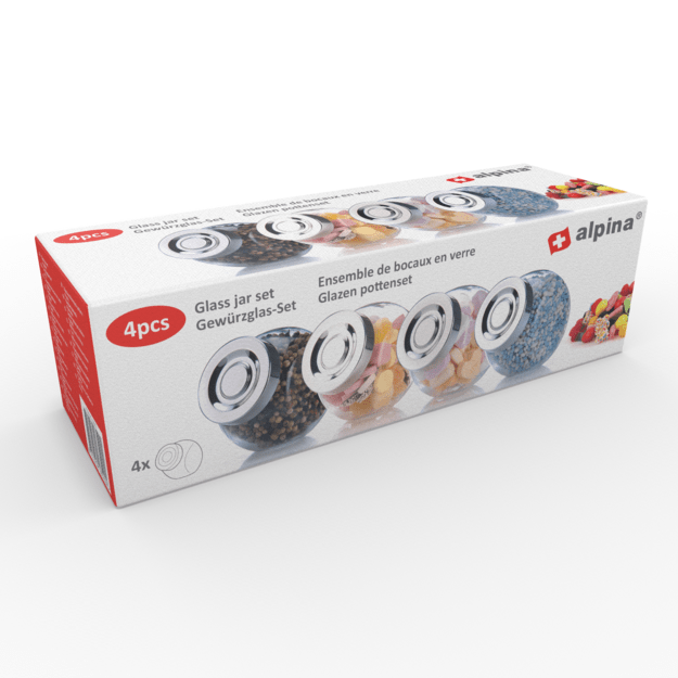 ALPINA prieskonių indelių rinkinys 200 ml, 4 vnt., 8x8x6 cm