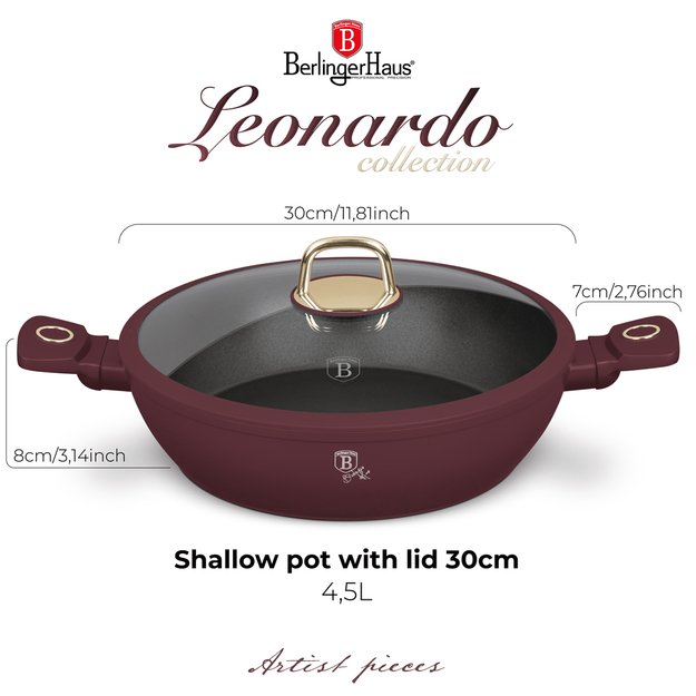 Žemas puodas su dangčiu 30 cm / 3,8 L Berlinger Haus Leonardo BH-8039