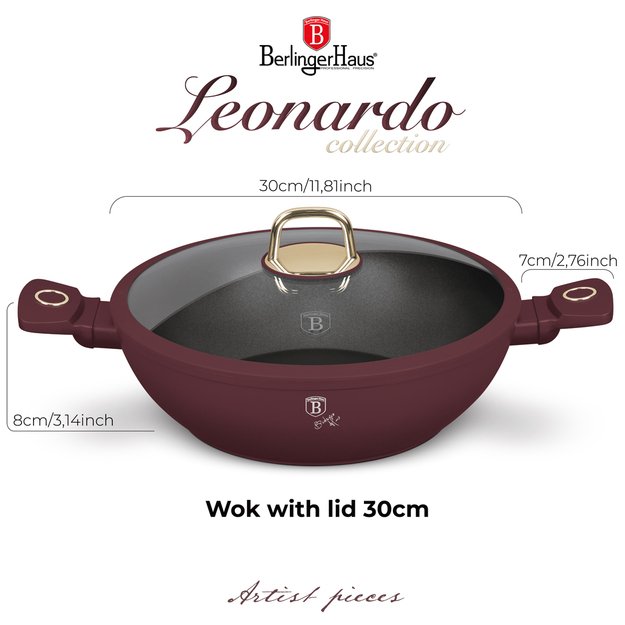 Wok tipo puodas su dangčiu 30 cm Berlinger Haus BH-8035 Leonardo