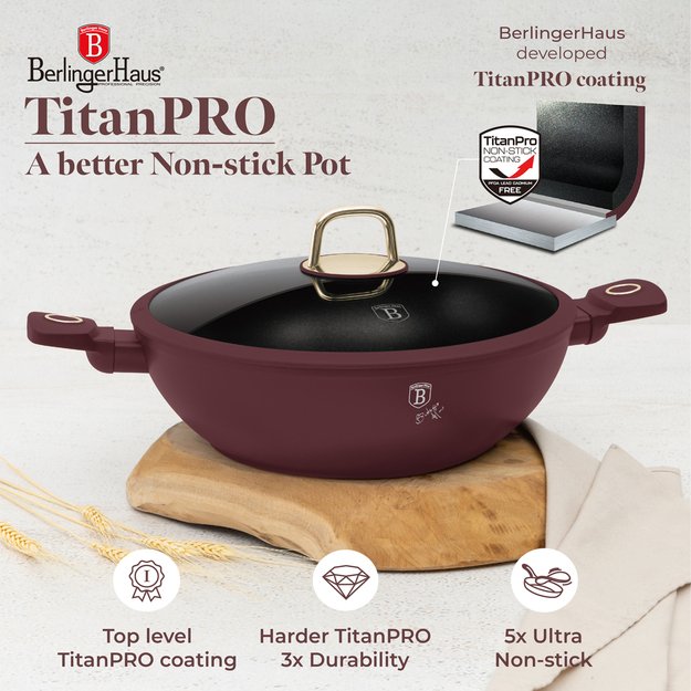 Wok tipo puodas su dangčiu 30 cm Berlinger Haus BH-8035 Leonardo