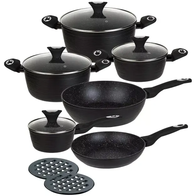 Puodų ir keptuvių rinkinys 12 dalių juodas Klausberg KB-7244