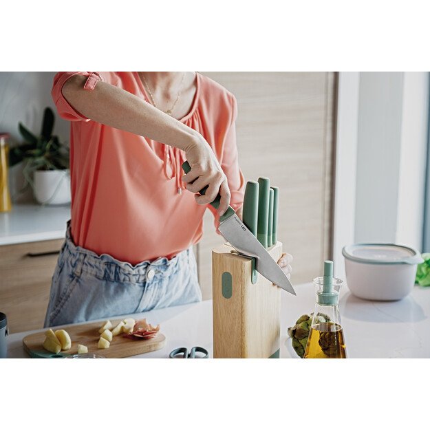 BergHOFF 6 dalių peilių blokas - Forest serija su įmontuotu galąstuvu ir mink&scaron;tomis rankenomis 