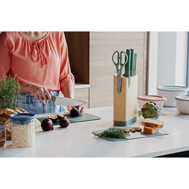 BergHOFF 6 dalių peilių blokas - Forest serija su įmontuotu galąstuvu ir mink&scaron;tomis rankenomis 
