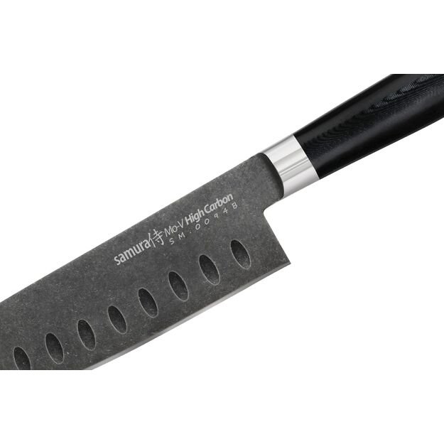 Samura MO-V 7  Stonewash Santoku Knife - Hollow Ground Japanese Steel Kitchen Knife for Precision Cutting and Culinary Excellence 