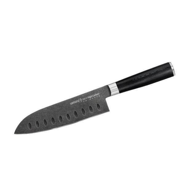 Samura MO-V 7  Stonewash Santoku Knife - Hollow Ground Japanese Steel Kitchen Knife for Precision Cutting and Culinary Excellence 