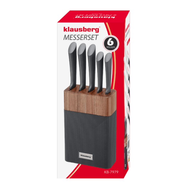 Peilių rinkinys 6 dalių su akacijos medienos stovu grafito spalvos Klausberg KB-7979 7