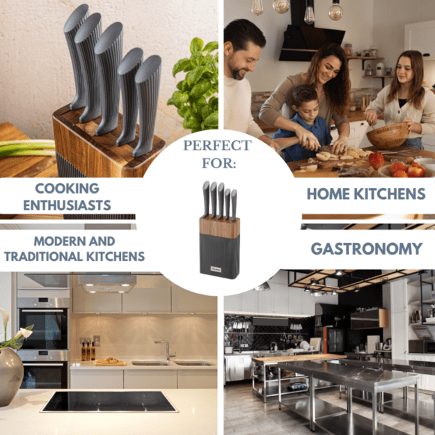 Peilių rinkinys 6 dalių su akacijos medienos stovu grafito spalvos Klausberg KB-7979 3