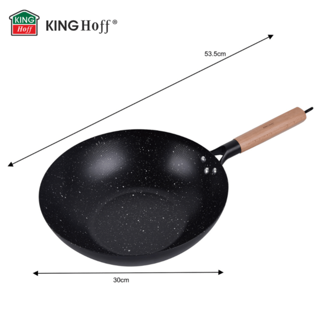 WOK keptuvė 30 cm iš anglinio plieno su medine rankena KINGHoff KH-1983 3