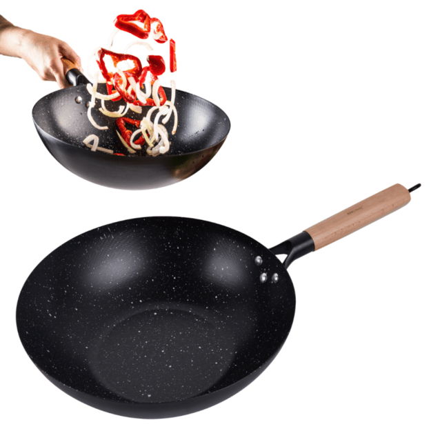 WOK keptuvė 30 cm iš anglinio plieno su medine rankena KINGHoff KH-1983 2
