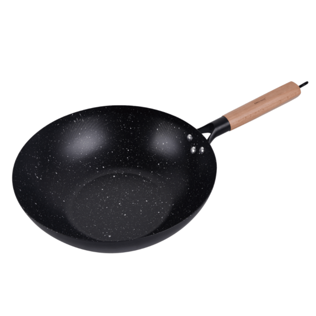 WOK keptuvė 30 cm iš anglinio plieno su medine rankena KINGHoff KH-1983