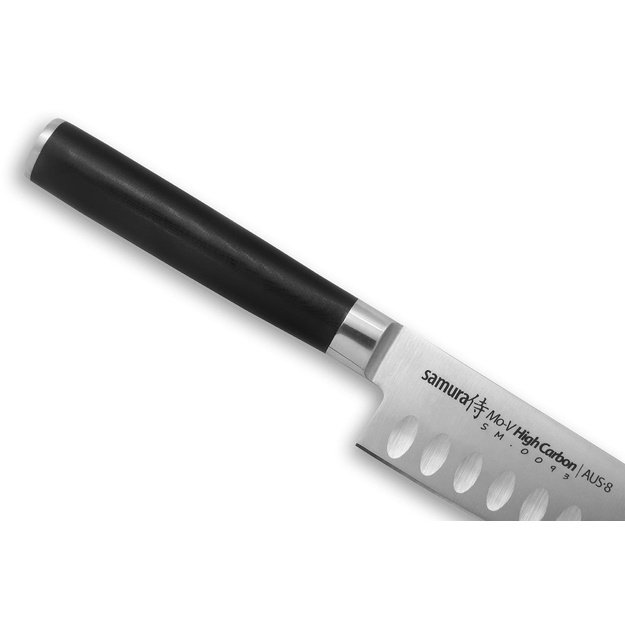 SAMURA MO-V Santoku peilis, 138 mm, aukštos kokybės japoniškas nerūdijantis plienas, aštrūs kaip skustuvas ašmenys, ergonomiška rankena