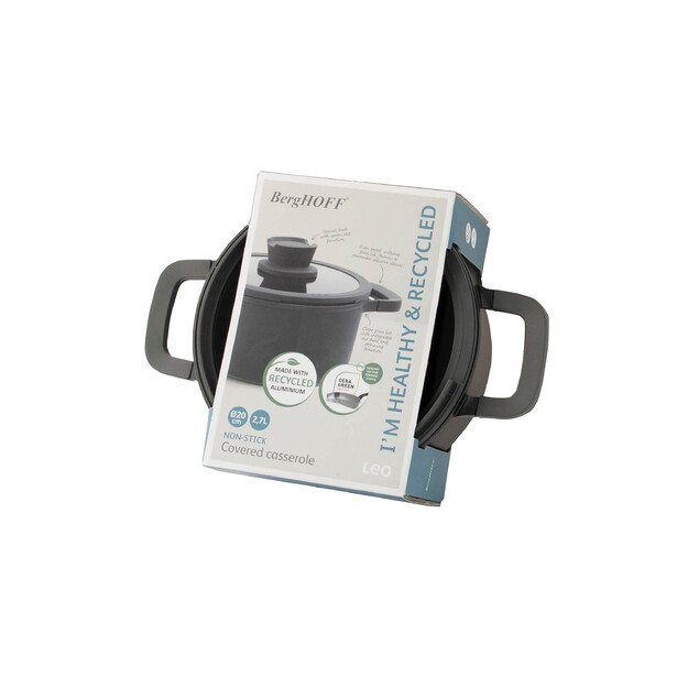 BergHOFF 20 cm troškintuvas su dangčiu - Stone+ serija su sietelio dangčiu ir nuimamomis silikoninėmis rankenomis 