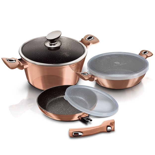 Berlinger Haus BH-7051 Rose Gold puodų ir keptuvių rinkinys 6 dalių