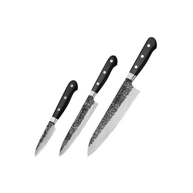 Samura PRO-S LUNAR 3 peilių rinkinys: daržovių peilis 78 mm, universalus peilis 150 mm, šefo peilis 210 mm 