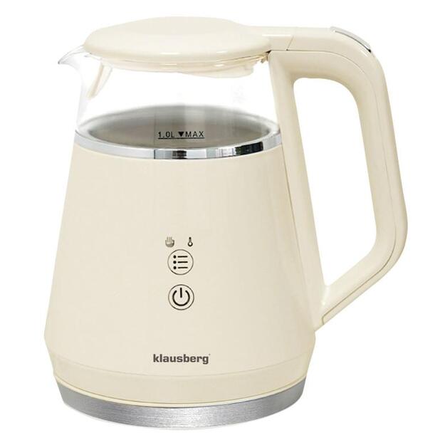 Elektrinis virdulys Klausberg KB-7893, 1L, stiklinis, su LED valdymo skydeliu