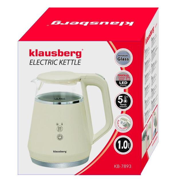 Elektrinis virdulys Klausberg KB-7893, 1L, stiklinis, su LED valdymo skydeliu 1