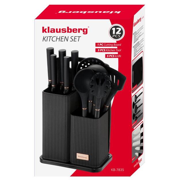 Virtuvinių peilių ir įrankių rinkinys su pjaustymo lentele ir stovu, 12 vnt., Klausberg KB-7835 15