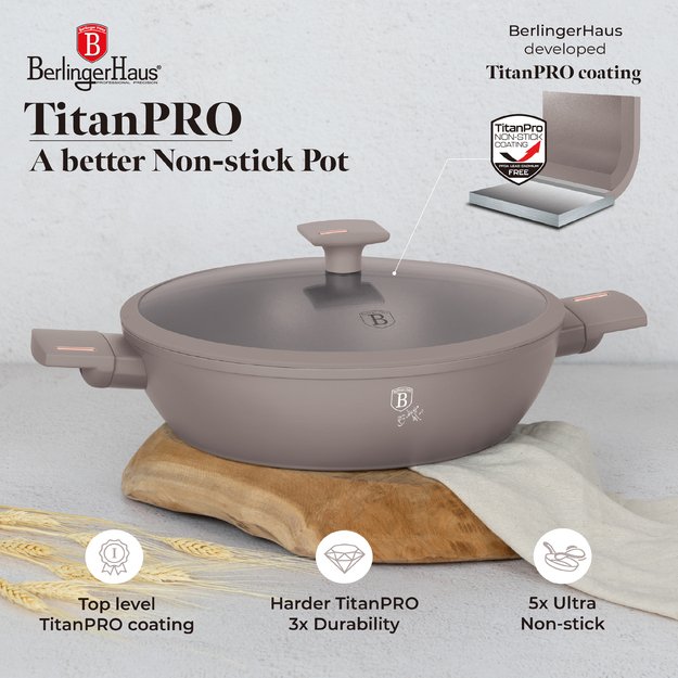 Žemas puodas su dangčiu 30 cm Berlinger Haus Taupe BH-8099