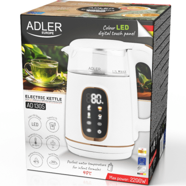 Adler AD 1305WG elektrinis virdulys su temperatūros reguliavimu 1,7 l