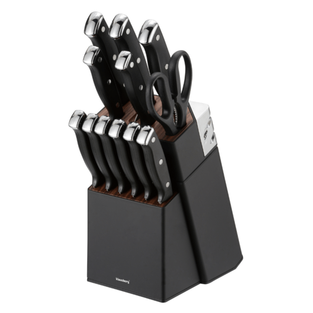Peilių rinkinys 13 dalių su stovu ir galąstuvu Klausberg KB-7985