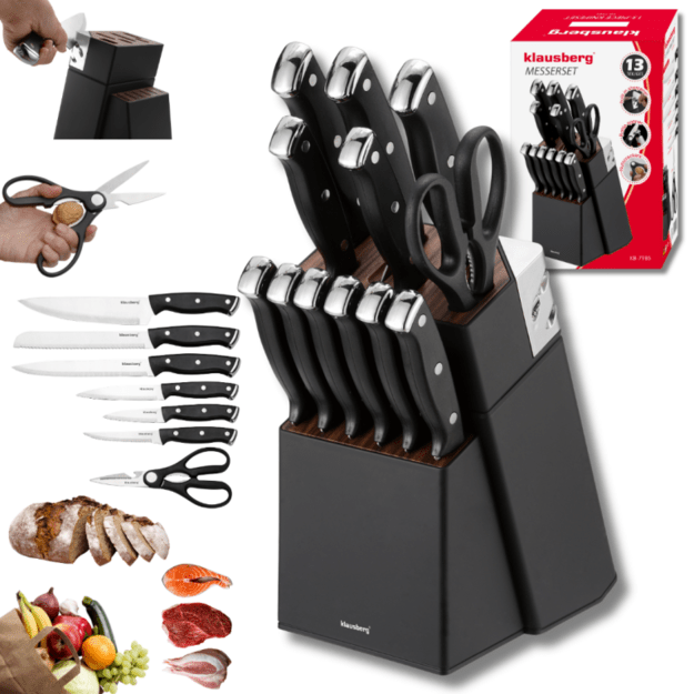 Peilių rinkinys 13 dalių su stovu ir galąstuvu Klausberg KB-7985 2
