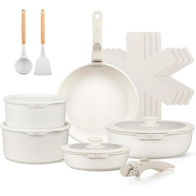 Puodų ir keptuvių rinkinys 17 dalių kreminės spalvos CS Kochsysteme Breeze Creme