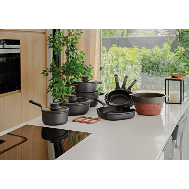 BergHOFF Stone+ 20 cm stiklinis dangtis - skaidrus su garų anga, silikoniniu kra&scaron;tu ir vėsiu laikymo mygtuku 