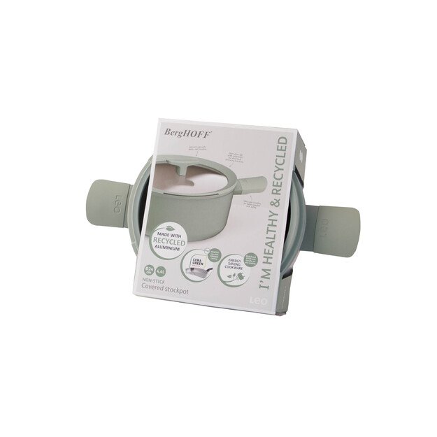 BergHOFF 24 cm puodas su dangčiu - Balance Sage su keramine nepridegančia danga ir stiklo dangčiu su šaukšto laikikliu 