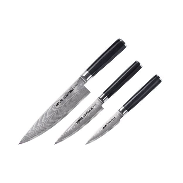 Samura Damascus Kitchen Knife Set - 3-Piece Gift Box Collection: Paring, Utility, and Chef s Knives - Premium Japanese Steel Culinary Tools 