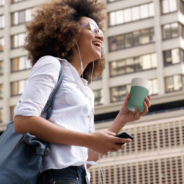 BergHOFF 0,33 l kelioninis puodelis - Leo serijos porcelianinis puodelis su dangteliu, tinka kavos aparatui ir puodelių laikikliui 