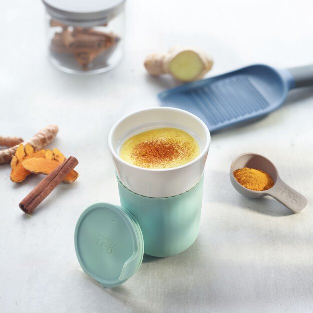 BergHOFF 0,33 l kelioninis puodelis - Leo serijos porcelianinis puodelis su dangteliu, tinka kavos aparatui ir puodelių laikikliui 