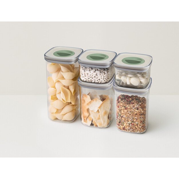 BergHOFF 5 dalių Smart Seal maisto indelių rinkinys - 2x 0,4 l, 2x 1 l, 1x 1,6 l, dėžutės su galimybe sukrauti 