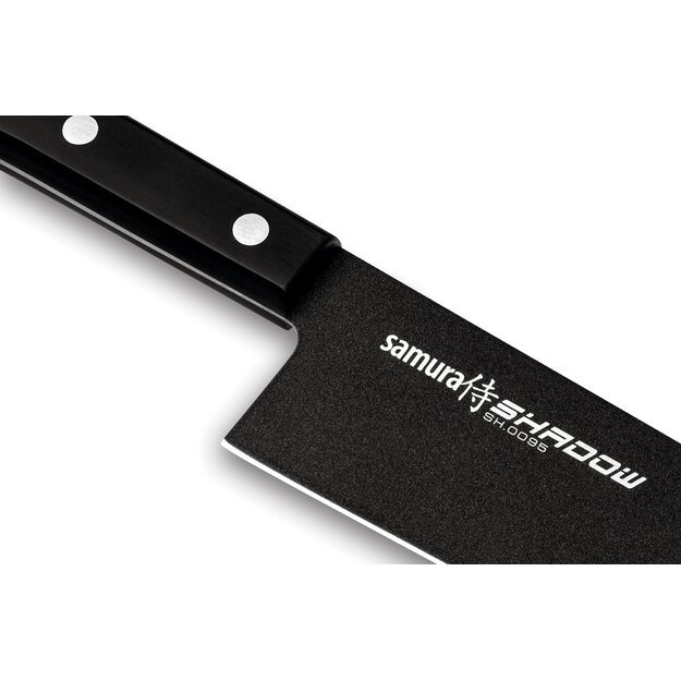 Samura SHADOW Santoku virtuvinis peilis 175 mm – juodas nelipnus paviršius, profesionalus, ilgaamžis pjovimas 