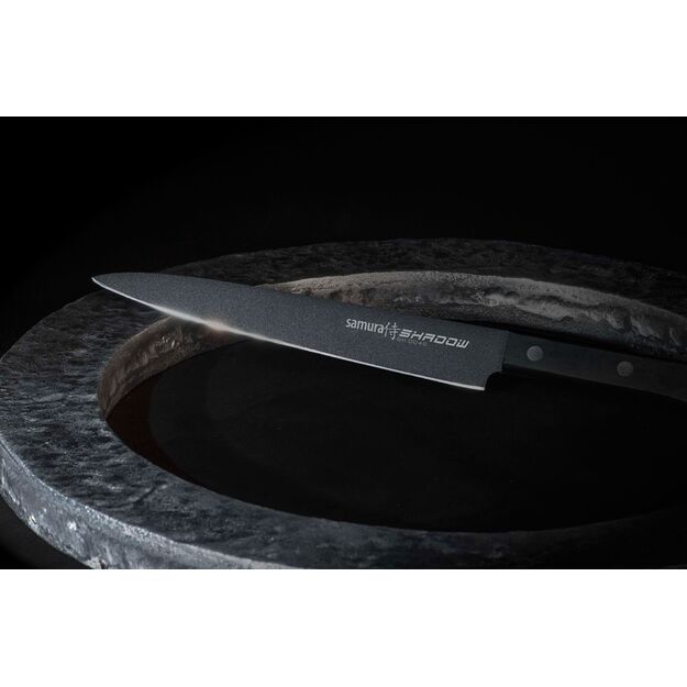 Samura SHADOW Nakiri virtuvinis peilis 170 mm, juodas nelimpančio dangos – profesionalus pjovimas ir ilgaamžiškumas 