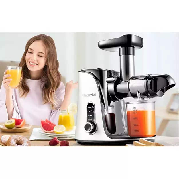 AMZCHEF lėtaeigė sulčiaspaudė 4in1, 2 greičiai, balta, GM3001-WT 5