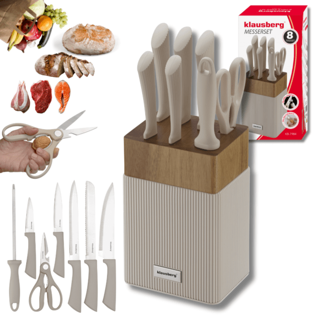 Peilių rinkinys 8 dalių su akacijos medienos stovu Klausberg KB-7984 2