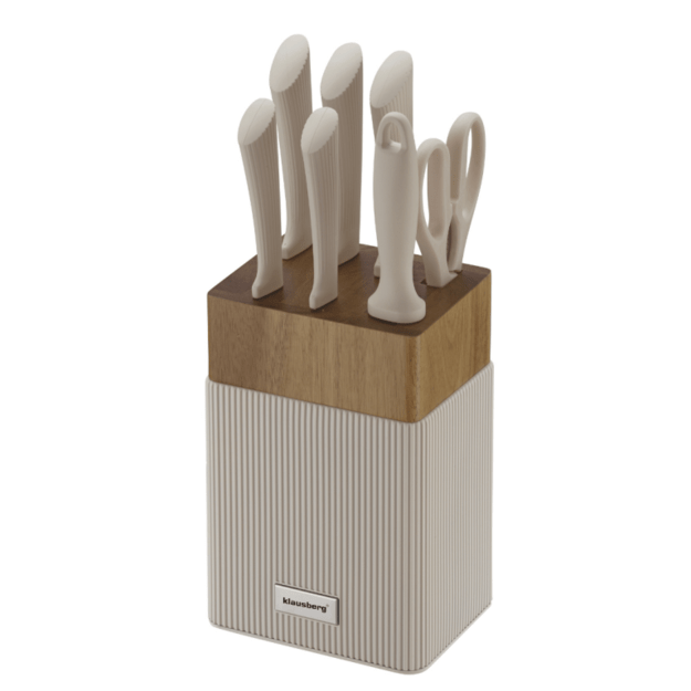 Peilių rinkinys 8 dalių su akacijos medienos stovu Klausberg KB-7984