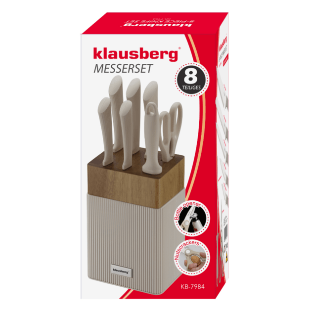 Peilių rinkinys 8 dalių su akacijos medienos stovu Klausberg KB-7984 5