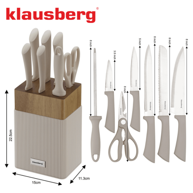 Peilių rinkinys 8 dalių su akacijos medienos stovu Klausberg KB-7984 3